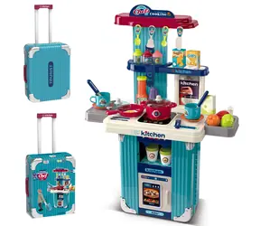 SPARKYS Kinderkoffer mit 2-in-1-Küche, blau / Mit Zubehör / 2 AA-Batterien