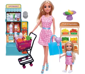 SPARKYS Set Puppe und Mädchen Supermarkt mit Einkaufswagen / Einkaufswagen / Kunststoff