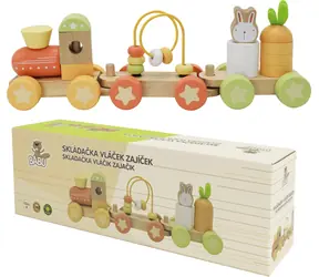 SPARKYS BABU Faltbare Eisenbahn mit Hase / 2 Waggons / Holz / ab 18 Monaten