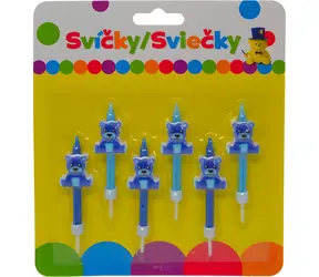 SPARKYS Geburtstagskerze Teddybär blau / 6 Stück / mit Halter