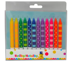 SPARKYS Kuchenkerzen mit Punkten und Streifen / 12 Stück / Höhe 8 cm