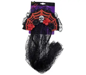 SPARKYS Haarband mit Schleier, Halloween-Totenkopf und Rosen / Karnevalsaccessoire / Textil