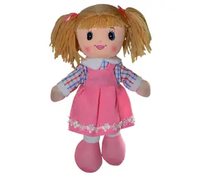 SPARKYS Stoffpuppenkleid, dunkelrosa mit blauen Ärmeln / Textil / 30 cm / ab 3 Jahren