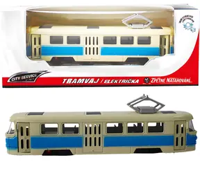 SPARKYS Metallstraßenbahn 1:90 blau / Rückwärtsfahrt / Türen zum Öffnen