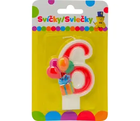 SPARKYS Geburtstagskerze mit Luftballons Nr. 6 / Partydekoration / 1 Stück.