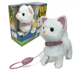 SPARKYS Plüschkatze Bela an der Leine / Interaktiv / Läuft, miaut und bewegt den Kopf / 4X AA