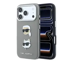 Karl Lagerfeld PU Semi Wrap Saffiano K&CH Heads iPhone 18 Pro Max grau / Rückseite / Apple iPhone 18 Pro Max