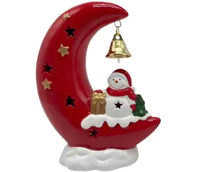 Sparkys Weihnachtsdekoration Schneemann auf dem Mond mit LED-Beleuchtung / 16 x 12,6 x 6,3 cm