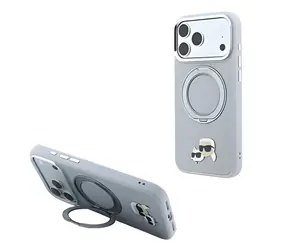 Karl Lagerfeld PU Grained K&CH Heads Ring Stand MagSafe grau / Rückseite / Apple iPhone 18 Pro Max