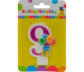 Sparkys Geburtstagskerze mit Luftballons, Zahl 9 / Kuchenkerze / 9 x 14 x 1,3 cm