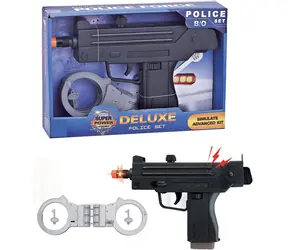 SPARKYS Polizei-Set mit Maschinenpistole / Maschinenpistole und Handschellen / Kunststoff / 3x LR54/AG10 Batterien