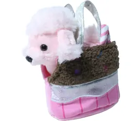 SPARKYS Plüschpudel, rosa in schokoladenbrauner Handtasche / 15 cm