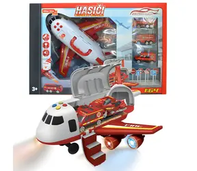 SPARKYS Feuerwehrflugzeug - Garage / 2-in-1-Spielzeug / Schwungrad / Metallautos 1:64 / Ab 3 Jahren