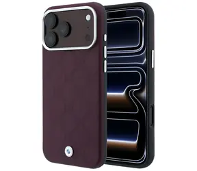 BMW - Logo aus geprägtem, gestepptem Metall, bordeauxrot / Rückseite / MagSafe / iPhone 17/18 Pro Max
