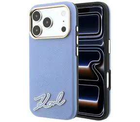 Karl Lagerfeld Logo mit Harzstruktur, hellblau / Rückseite / MagSafe / iPhone 17 Pro Max, 18 Pro Max
