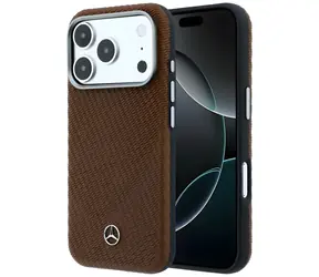 Mercedes Leder-Halbhülle in Holzoptik, braun / Rückseite / MagSafe / für iPhone 17 Pro Max / 18 Pro Max