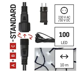 Emos D1AC01 CONNECT / Starterkette mit Netzteil / 100 LEDs / 10 m / kaltweiß / IP44