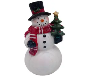 SPARKYS Weihnachtsdekoration Schneemann mit Baum / Holz / 10 x 18 x 9,4 cm