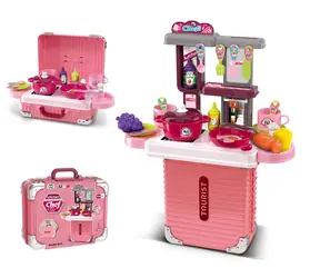 SPARKYS Kinderkoffer mit 2-in-1-Küche, rosa / Mit Zubehör / Kunststoff / ab 3 Jahren