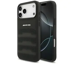 Mercedes AMG Leder mit geprägten Linien, schwarz / Rückseite / Apple iPhone 18 Pro Max / 17 Pro Max / Leder