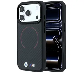 BMW M Kevlar Logo mit rotem Aufdruckring aus Metall, schwarz / Rückseite / MagSafe / iPhone 17 Pro Max/18 Pro Max