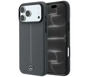 Mercedes Leder-Halbhülle „Iconic Line“, dunkelgrau / Rückseite / MagSafe / für iPhone 18 Pro Max / 17 Pro Max