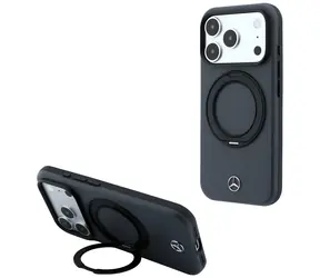 Mercedes Leder-Ringständer MagSafe dunkelgrau / Rückseite / iPhone 17 Pro Max, 18 Pro Max / Leder / MagSafe