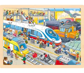 GOKI Holzpuzzle Bahnhof / 96 Teile / 36,5 × 27 cm