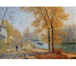 Grafikpuzzle: Das Ufer des Loing, Herbstmorgen in Moret / 1000 Teile / 69 x 47,8 cm