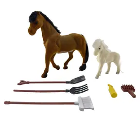 PLEJO Stute mit Fohlen und Zubehör / Tierfiguren-Set / ab 3 Jahren
