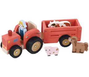 2KIDS TOYS Holztraktor mit Anhänger und Tierfiguren / ab 1,5 Jahren