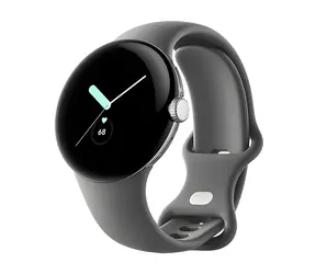 Ausgepackt - Google Pixel Watch LTE 41 mm, silber, anthrazitfarbenes Armband / Smartwatch / 1,2" AMOLED / 5 ATM / LTE / ausgepackt