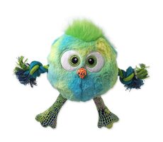 Hunde-Fantasiespielzeug - Monster-Huhn-Quietschtier mit Seilen und Knoten, Blau, 15 cm