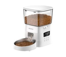 Rojeco 2L automatischer Futterautomat für Haustiere mit Druckknopf (weiß)
