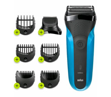 Braun Series 3 310BT / Schrotrasierer / 30 Min. Betrieb / 6-fach Aufsatz / Blau-Schwarz