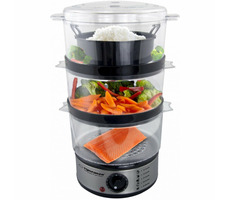 Esperanza EKG009 Volcano Dampftopf silber / 400 W / 7,5L / 3 Dampfschüsseln / Timer
