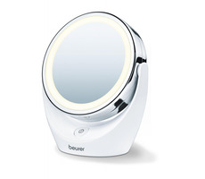 BEURER BS 49 Kosmetik-Schwenkspiegel / Durchmesser: 11 cm / 2 Spiegelflächen / LED-Licht / 3x AA Netzteil