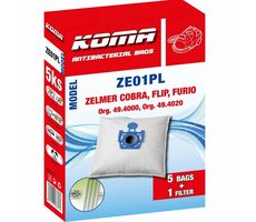 KOMA ZE01PL Zelmer Cobra&Flip&Furio Staubsaugerbeutel mit Kunststofffront / 5 Stk
