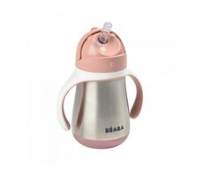 Beaba Thermoisolierbecher mit Strohhalm aus Edelstahl 250 ml rosa