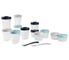 Beaba Set mit 12 Lebensmittelbechern + 2 Löffeln