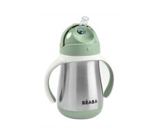 Beaba Thermoisolierbecher mit Strohhalm aus Edelstahl, 250 ml, Sage