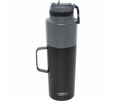 Asobu Doppelpack Flasche mit Becher schwarz 0,9 L + 0,6 L / Thermosflasche + Becher / Edelstahl