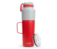 Asobu Doppelpack Flasche mit Becher rot 0,9 L + 0,6 L / Thermosflasche + Becher / Edelstahl
