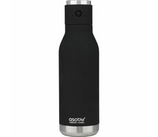 Asobu Kabellose doppelwandige Lautsprecherflasche Schwarz 0,5 l / Flasche mit kabellosem Lautsprecher / Edelstahl