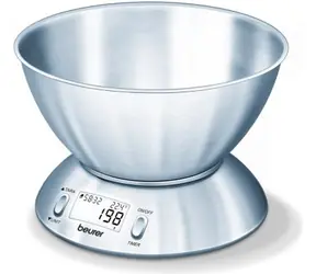 BEURER KS 54 silber / Küchenwaage / max. 5 Stück / Auflösung 1 g / LCD-Display / integriertes Thermometer 