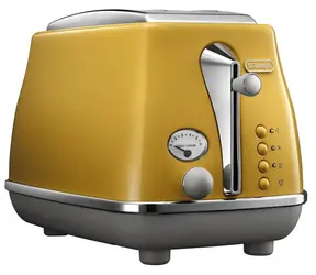 DeLonghi CTOC210.Y Icona Capitals gelb / Toaster / 900 W / 2 Schlitze / 6 Röstgrade / Auftauen
