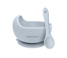 KikkaBoo Silikonschüssel mit Saugnapf und Löffel Blau