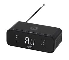 Adler AD 1192B schwarz / Radiowecker / FM / kabelloses Ladegerät / Bluetooth 5.0 / AUX