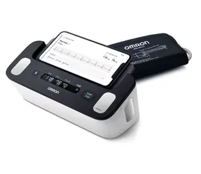 Omron Komplett grau / Digitales Tonometer mit EKG 2in1 am Arm / Bluetooth / mobile Anwendung 