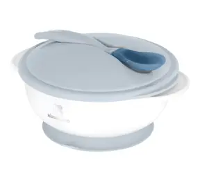 KikkaBoo Schüssel mit Saugnapf, Deckel und Löffel mit Wärmesensor Blau / Geeignet für Kinder ab 4 Monaten